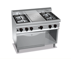 Bếp âu 4 họng, chiên phẳng, lò nướng GN 2/1 Bertos EP G7T4P4F+FG