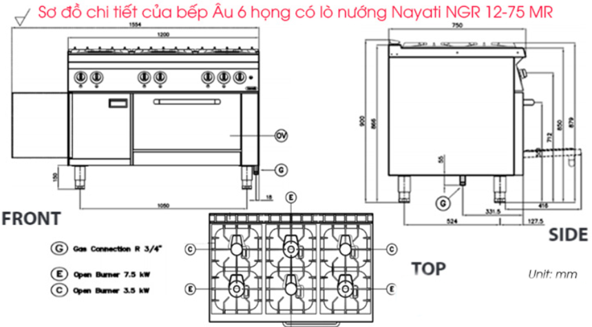 bếp âu 6 họng có lò nướng nayati ngr 12-75 me hình 1 bep au 6 hong co lo nuong nayati ngr 12-75 me hinh 1