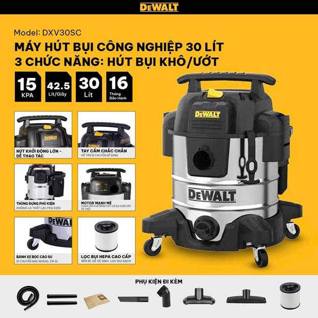 máy hút bụi công nghiệp 3 chức năng dewalt dxv30sc – 30l – 15kpa hình 1 may hut bui cong nghiep 3 chuc nang dewalt dxv30sc – 30l – 15kpa hinh 1
