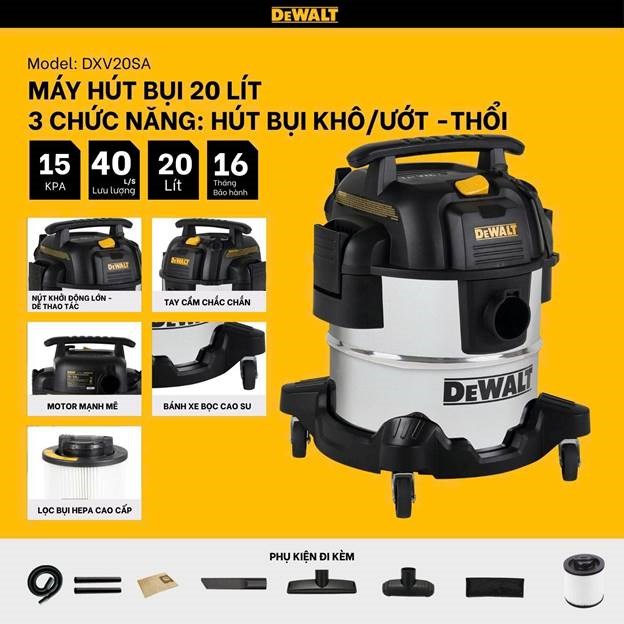 máy hút bụi 3 chức năng 20l dewalt dxv20sa – 20 lít – 15kpa hình 0 may hut bui 3 chuc nang 20l dewalt dxv20sa – 20 lit – 15kpa hinh 0