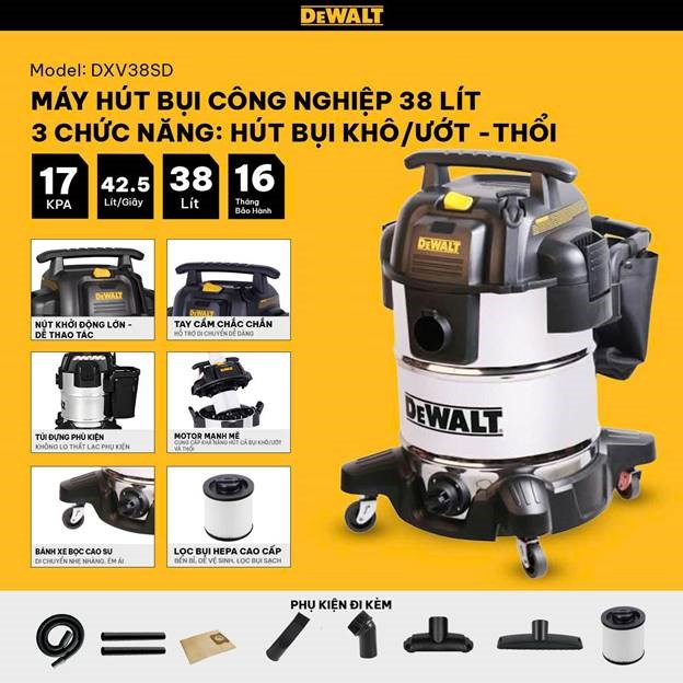 máy hút bụi công nghiệp 3 chức năng 38l dewalt dxv38sd – 38 lít – 17kpa hình 0 may hut bui cong nghiep 3 chuc nang 38l dewalt dxv38sd – 38 lit – 17kpa hinh 0