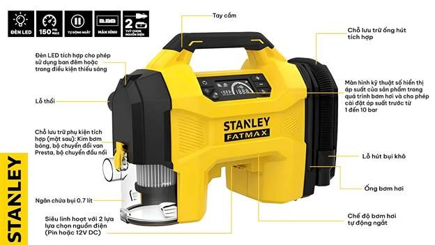 máy bơm hơi đa năng dùng pin kèm tính năng thổi và hút bụi hiệu stanley sxvi02001 hình 1 may bom hoi da nang dung pin kem tinh nang thoi va hut bui hieu stanley sxvi02001 hinh 1
