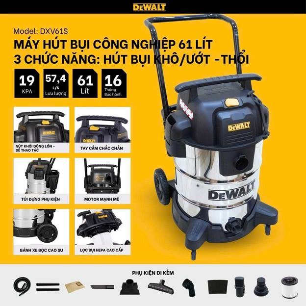 máy hút bụi công nghiệp 3 chức năng dewalt dxv61s – 61l – 19kpa hình 1 may hut bui cong nghiep 3 chuc nang dewalt dxv61s – 61l – 19kpa hinh 1