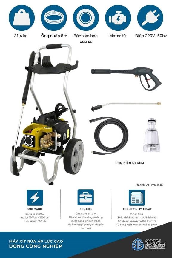 máy xịt rửa áp lực cao annovi reverberi vip pro 151k hình 1 may xit rua ap luc cao annovi reverberi vip pro 151k hinh 1